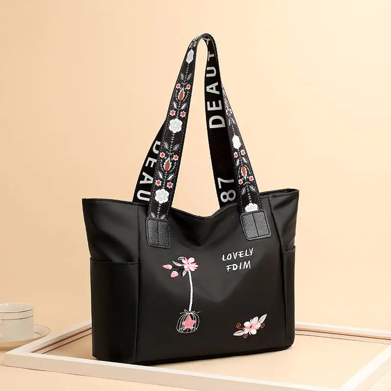 Floral Embroidered Tote Bag