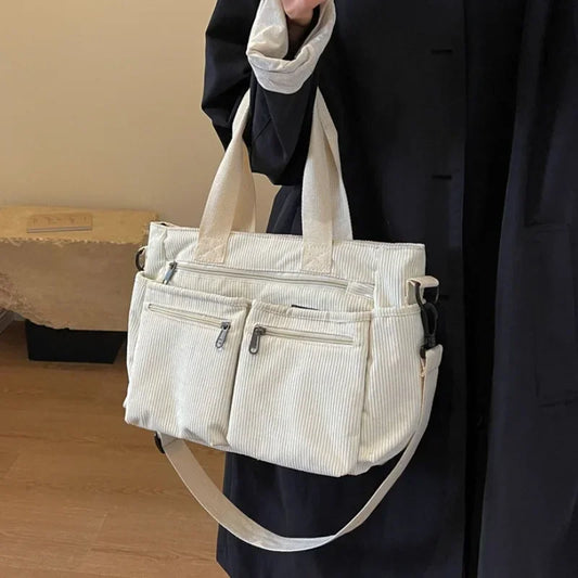 Corduroy Messenger Tote Bag
