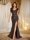 Beaded Sequin Evening Gown
