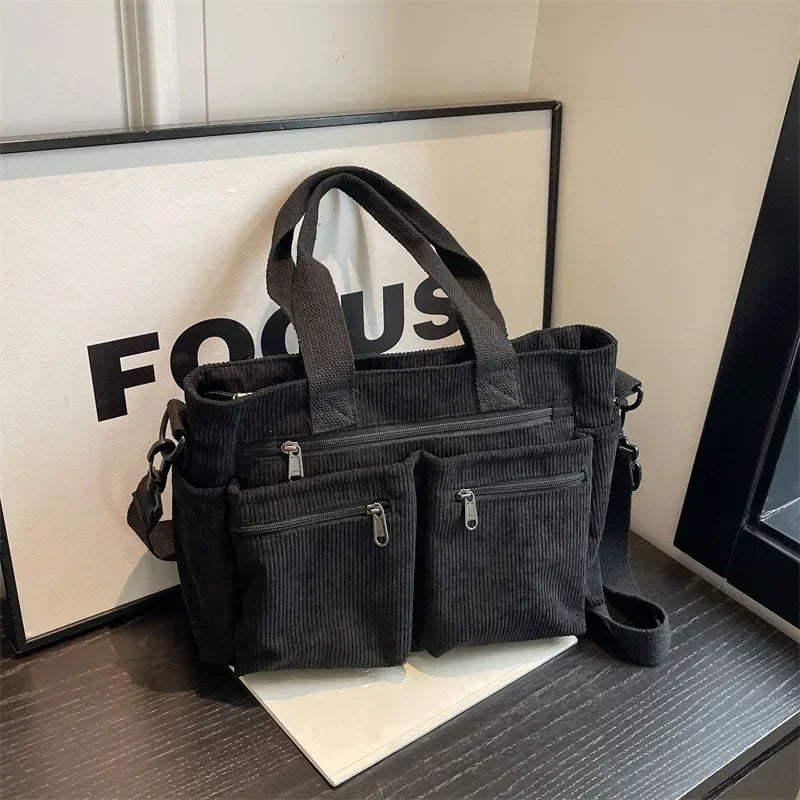 Corduroy Messenger Tote Bag