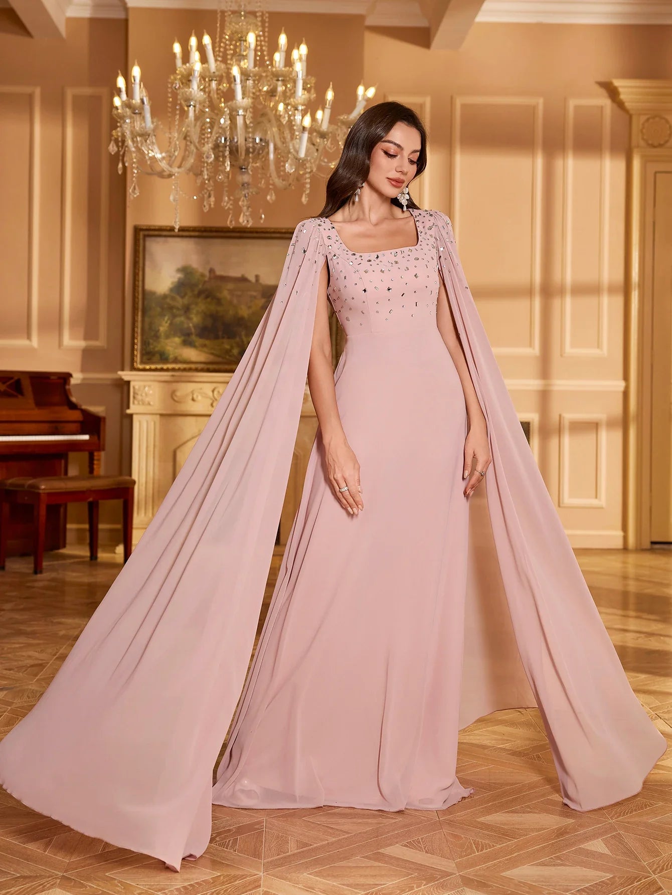 Rhinestone Chiffon Party Dress