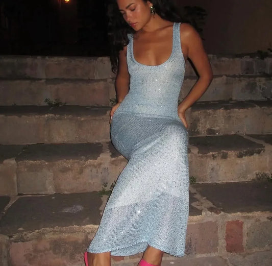 Sequined Fishtail Evening Dress
