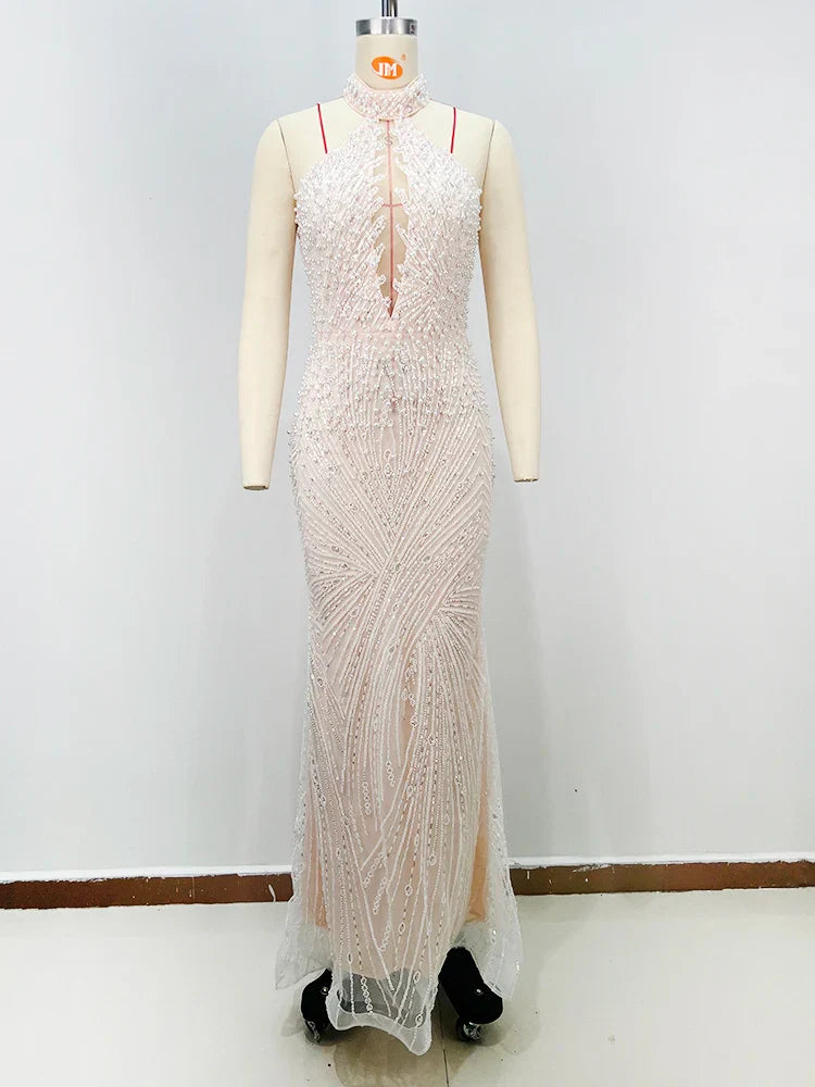 White Halter Maxi Gown