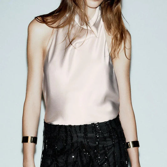 Satin Halter Crop Top
