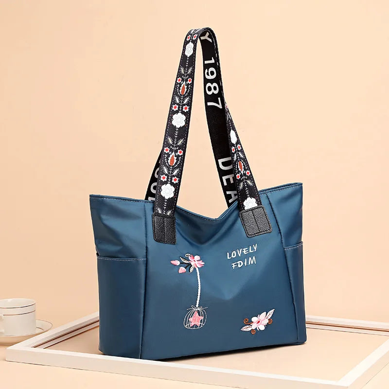 Floral Embroidered Tote Bag