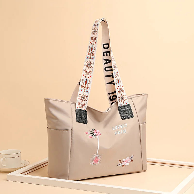 Floral Embroidered Tote Bag