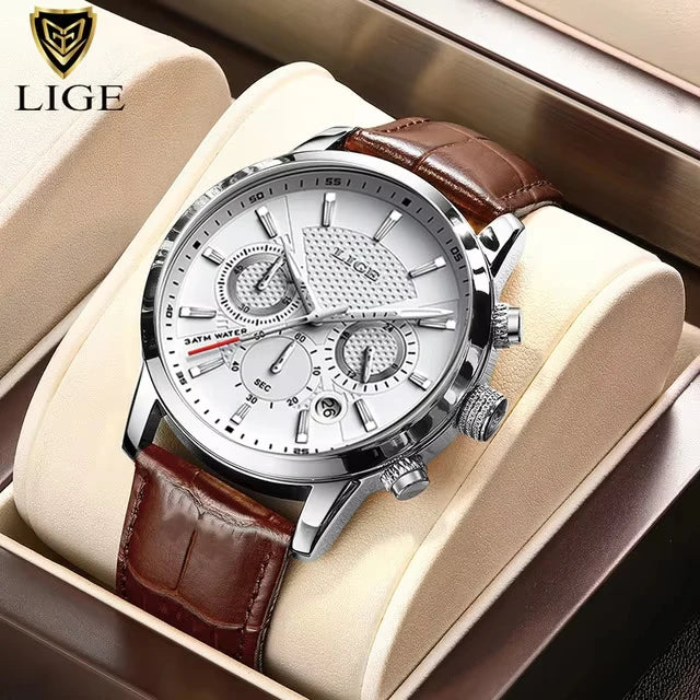 LIGE Leather Sport Watch
