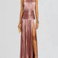 Gold Halter Slit Dress
