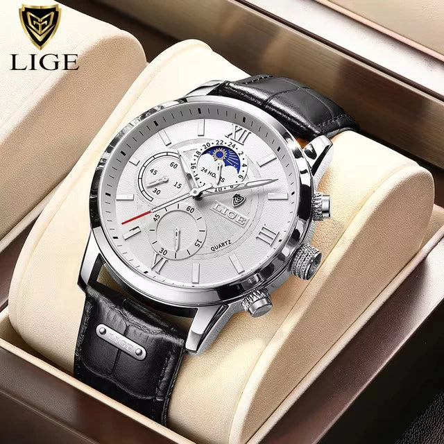LIGE Leather Sport Watch