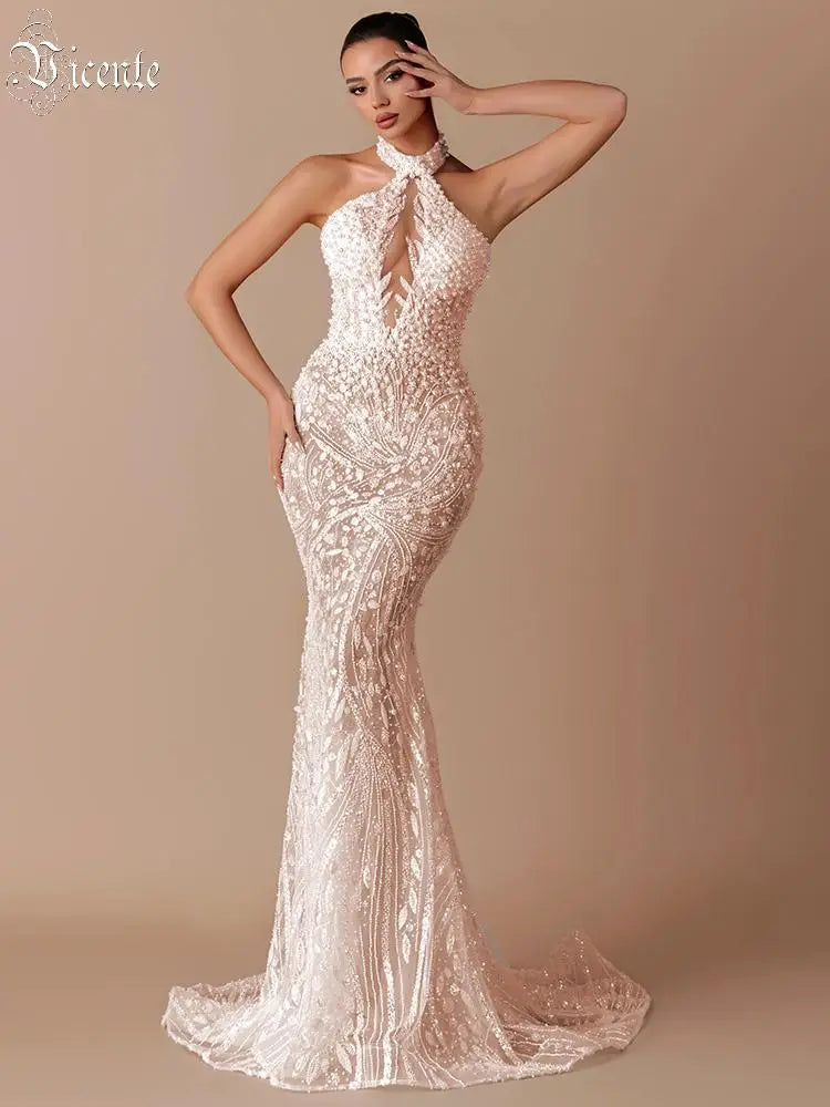 White Halter Maxi Gown