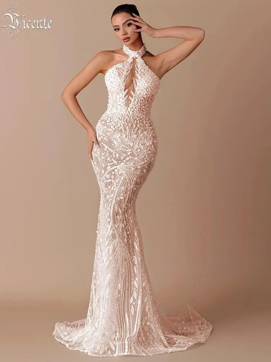 White Halter Maxi Gown