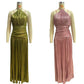 Gold Halter Slit Dress