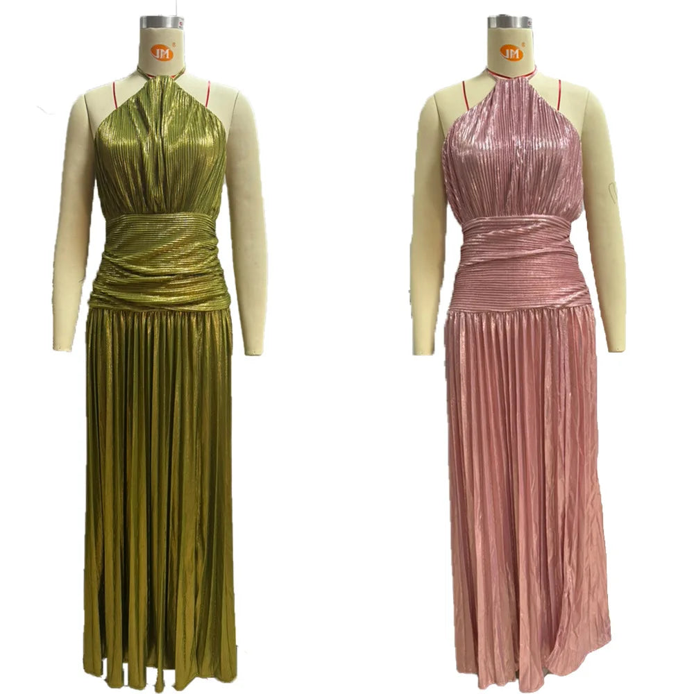 Gold Halter Slit Dress
