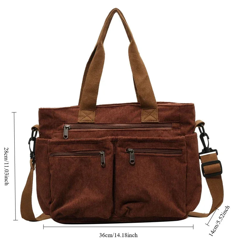 Corduroy Messenger Tote Bag