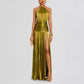 Gold Halter Slit Dress