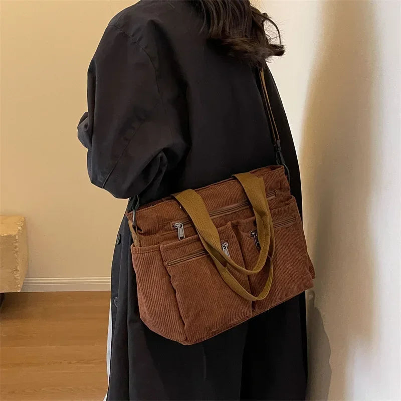 Corduroy Messenger Tote Bag