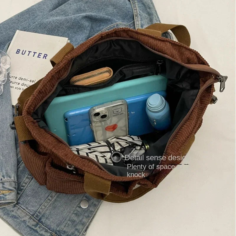 Corduroy Messenger Tote Bag