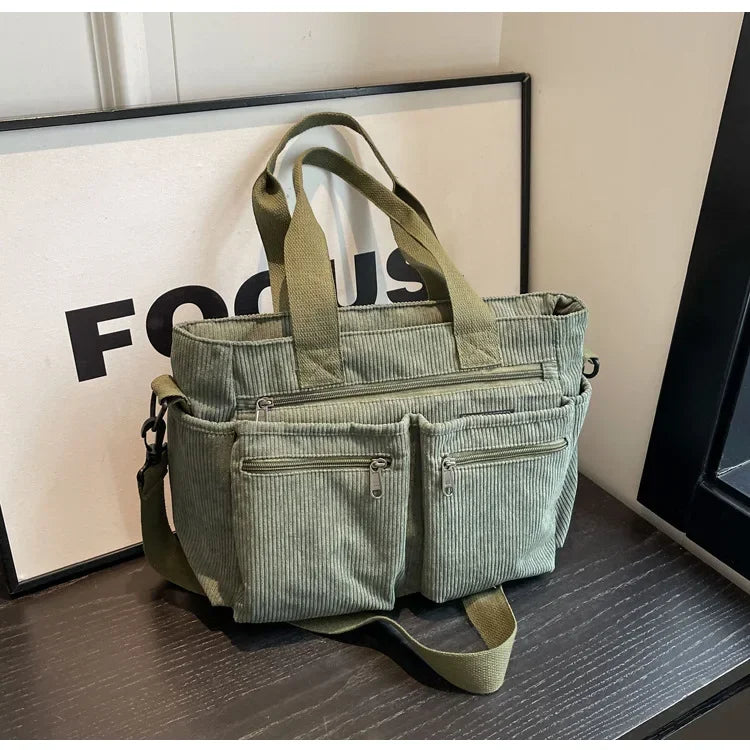 Corduroy Messenger Tote Bag