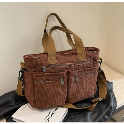 Corduroy Messenger Tote Bag