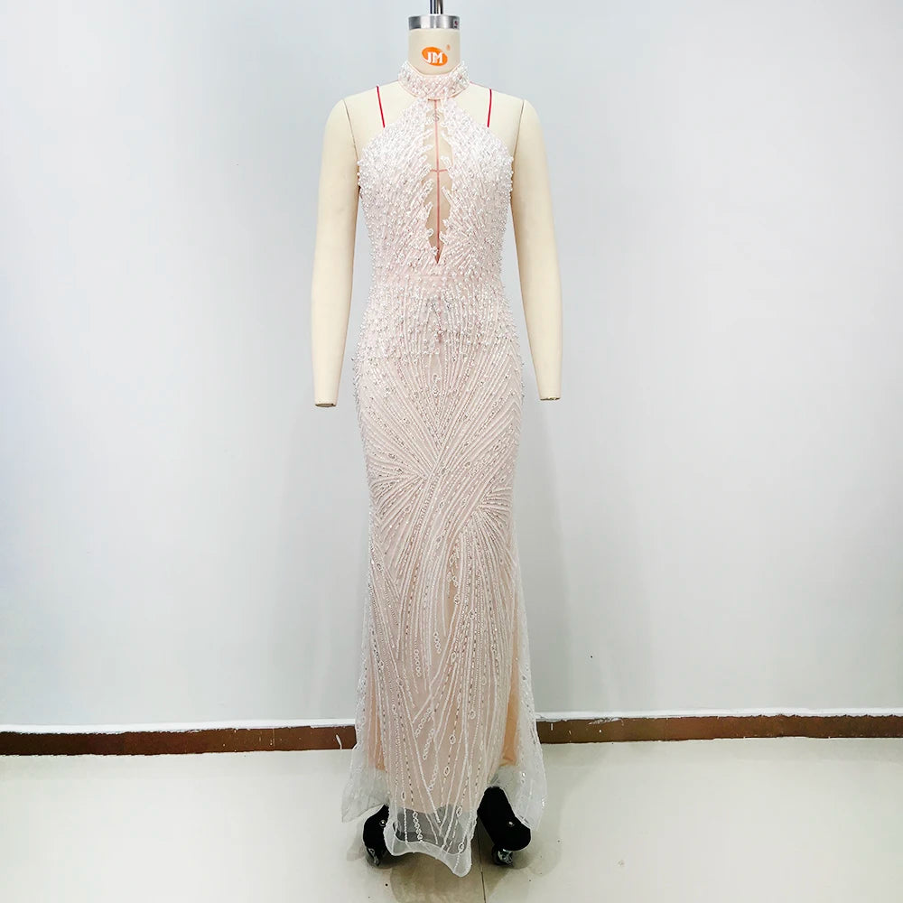 White Halter Maxi Gown