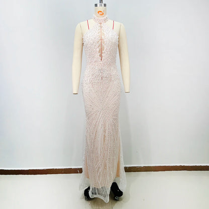 White Halter Maxi Gown