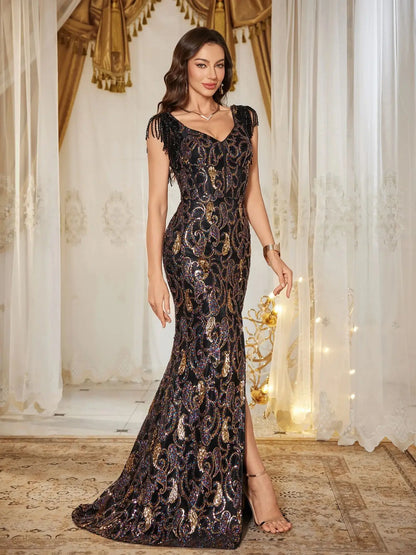Beaded Sequin Evening Gown