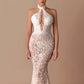 White Halter Maxi Gown