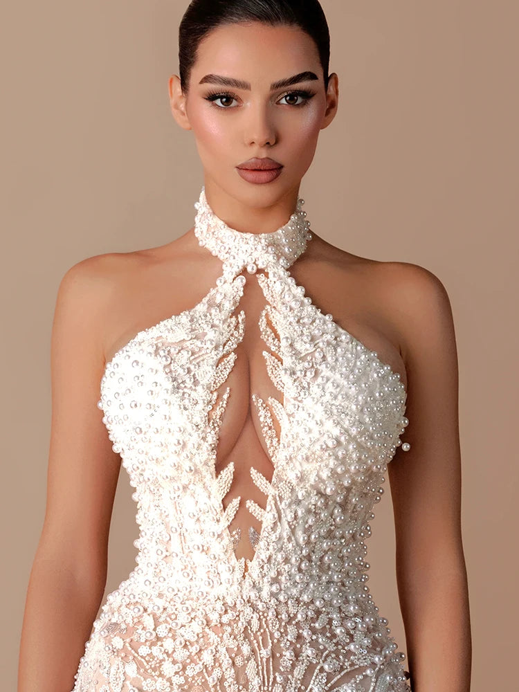 White Halter Maxi Gown